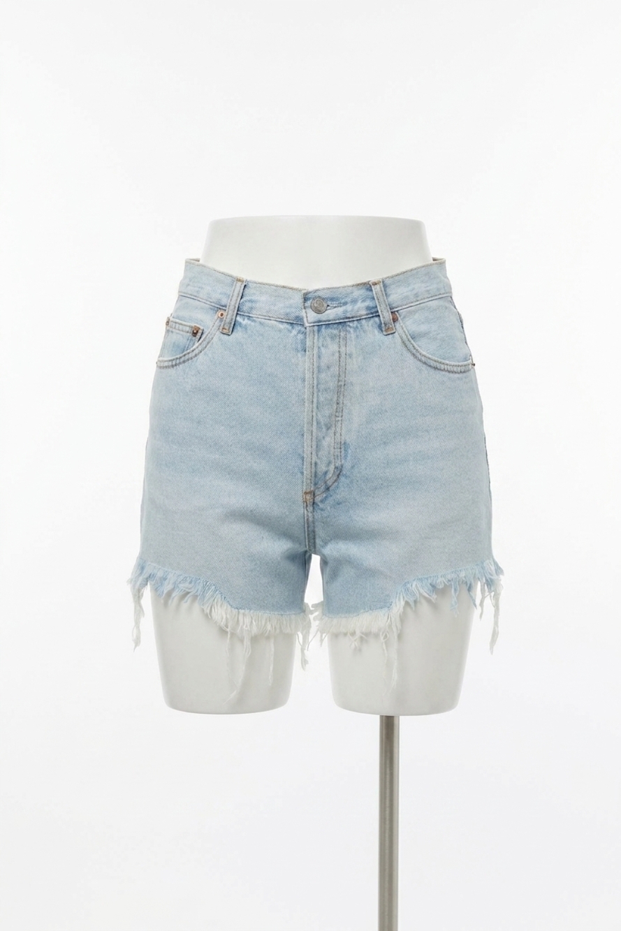 NEW BY TOGETHER distressed frayed high-rise denim shorts in light blue